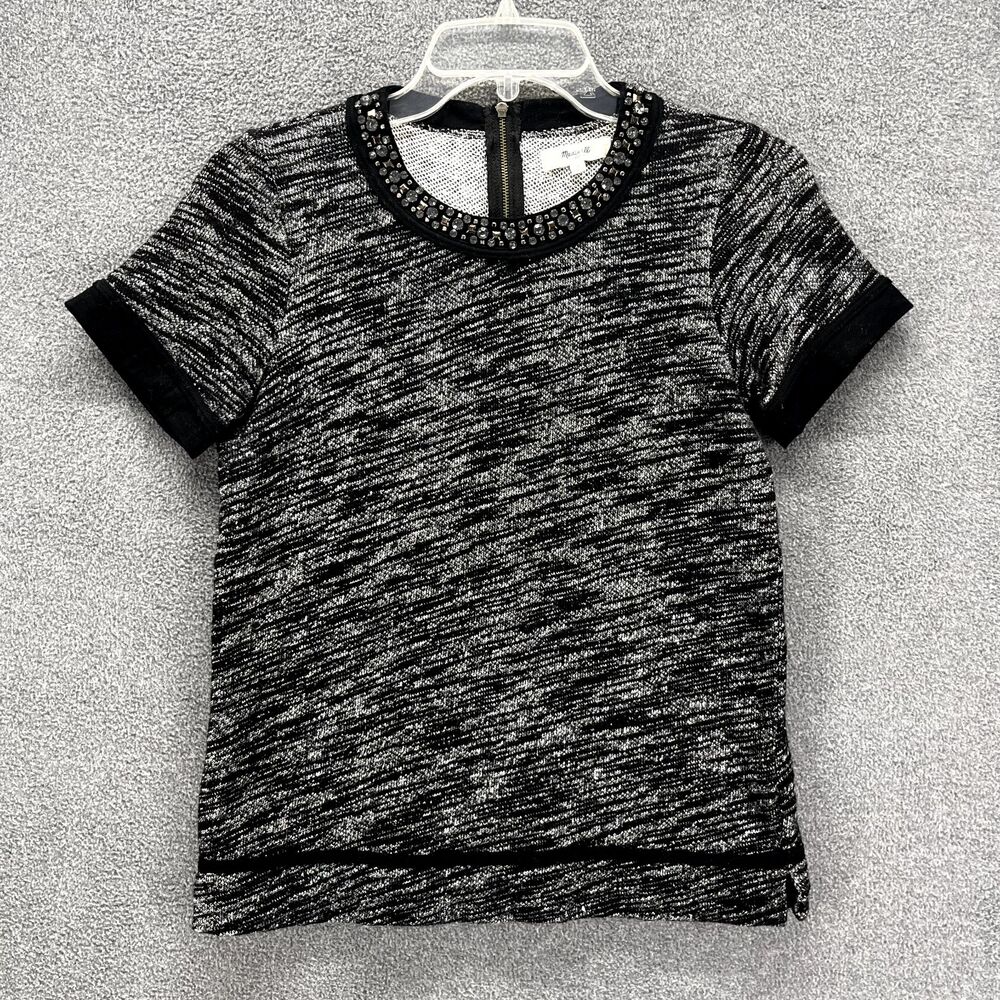 Madewell Top womens Small Heavy Knit Jewel Embellished Neck Casual Dressy blouse